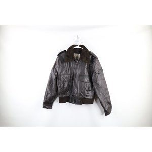 Vintage 70s Streetwear Mens Large Distressed Faux Leather Flight Bomber Jacket